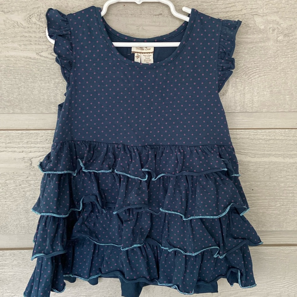 Matilda Jane Navy Lizzy Top It's A Wonderful Parade Tiered Polka Dot Shirt 6